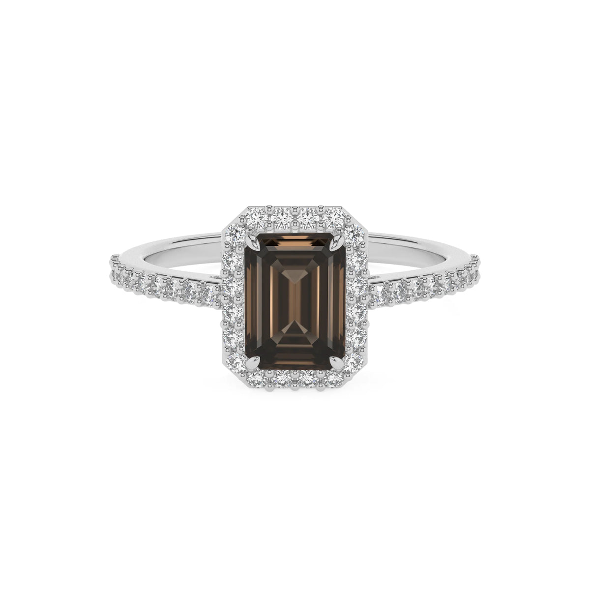 natural smoky-quartz emerald cut solitaire rings in sterling silver 