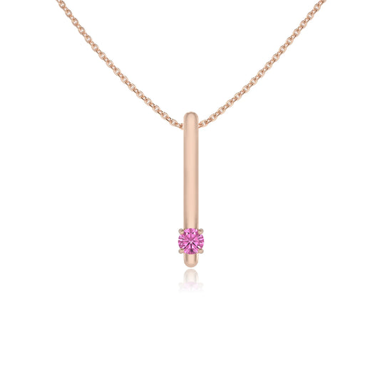 lab grown pink-sapphire round bar necklaces in rose gold 