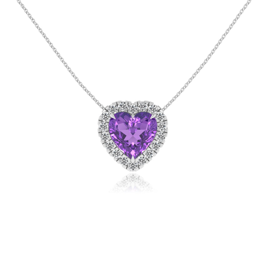 lab grown amethyst heart solitaire necklaces in sterling silver 