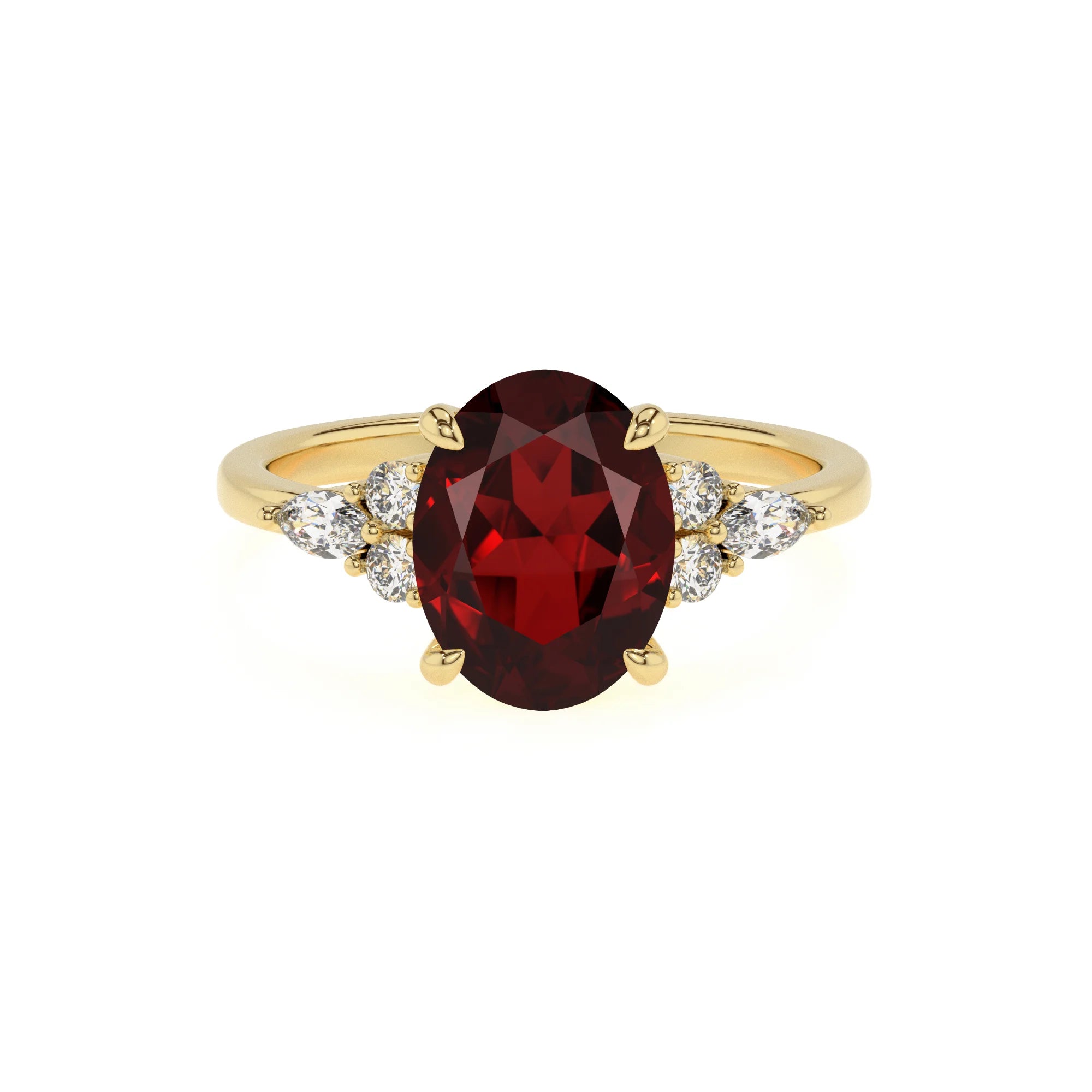 natural garnet oval solitaire rings in yellow gold 