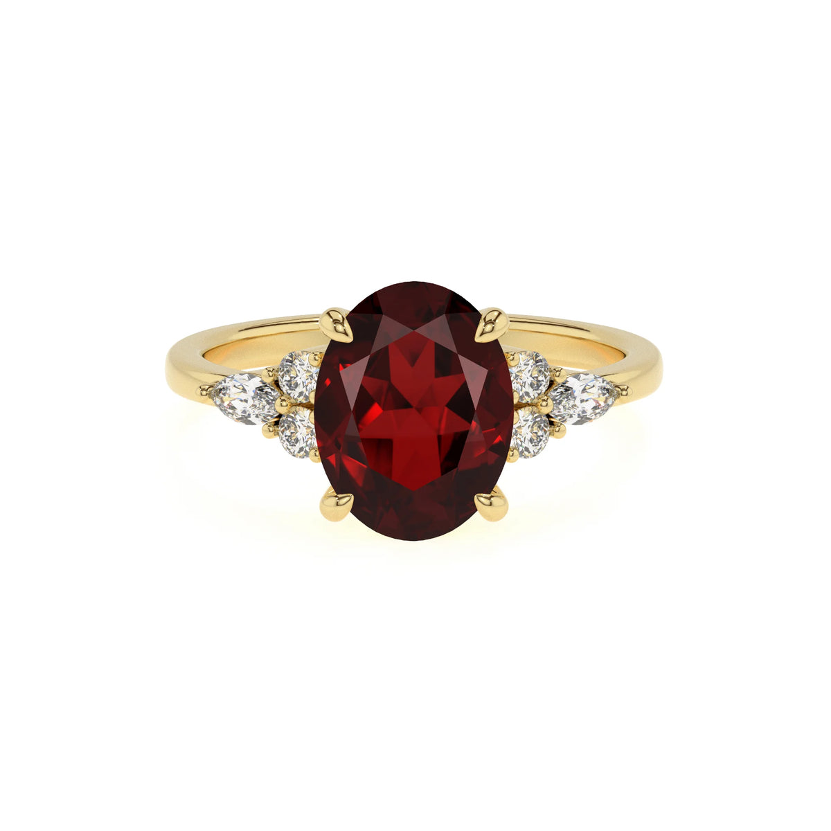 natural garnet oval solitaire rings in yellow gold 