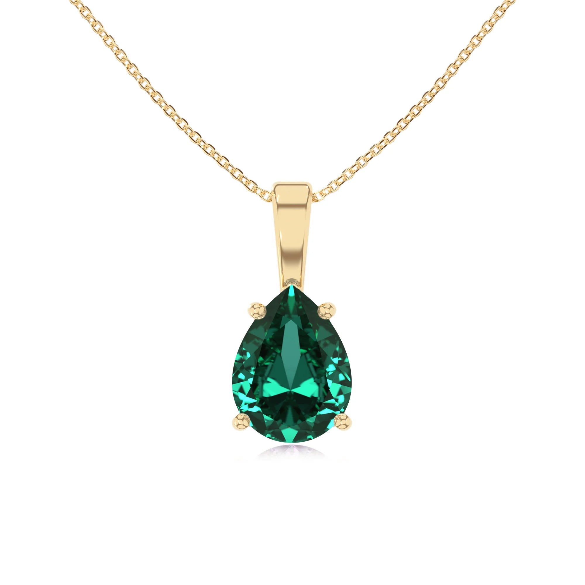 lab grown emerald pear solitaire necklaces in yellow gold 