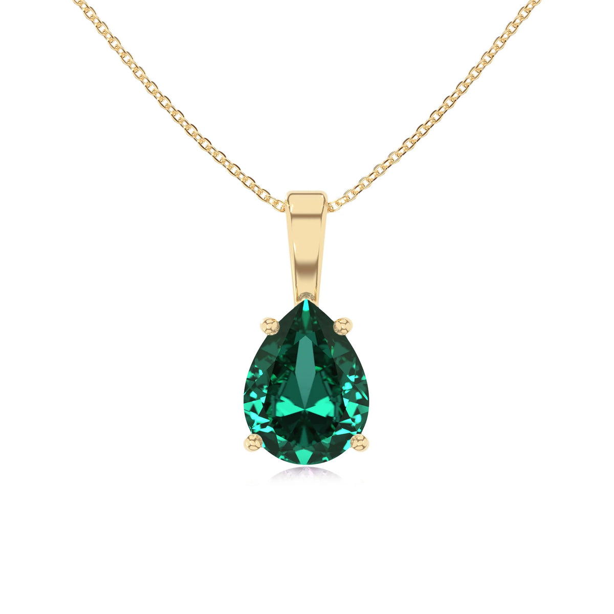 lab grown emerald pear solitaire necklaces in yellow gold 