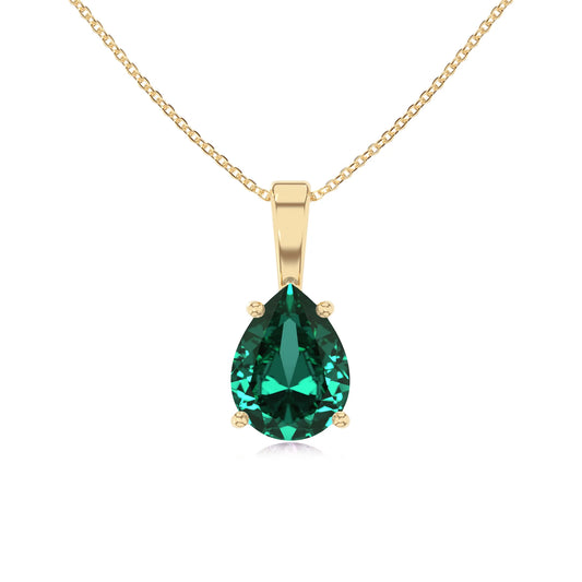 lab grown emerald pear solitaire necklaces in yellow gold 