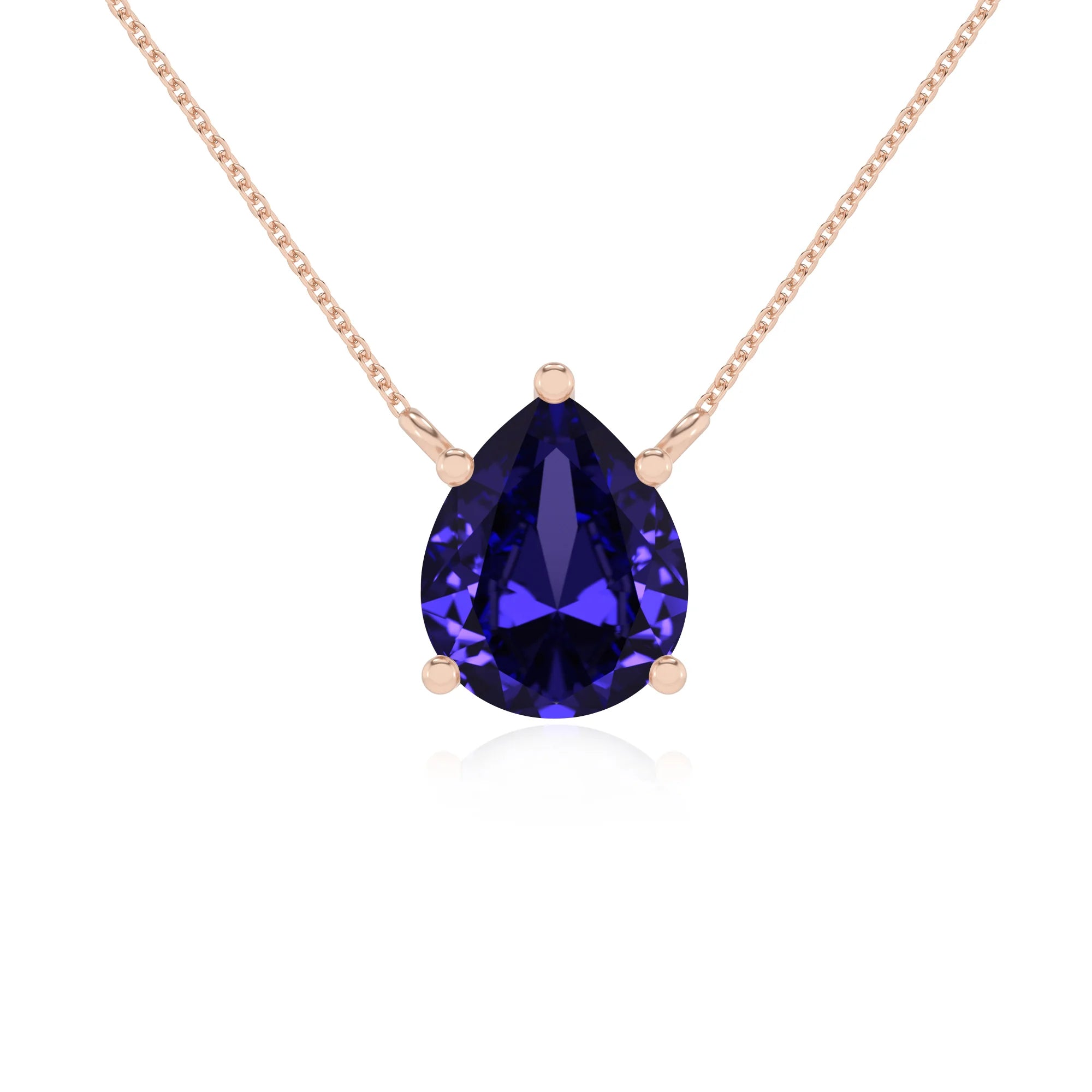 lab grown tanzanite pear solitaire necklaces in rose gold 