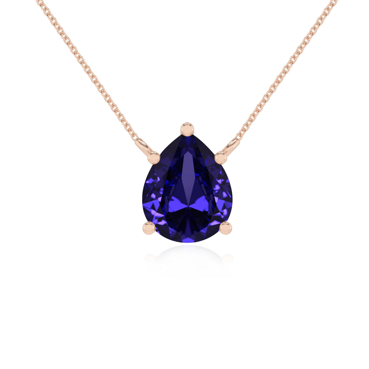 lab grown tanzanite pear solitaire necklaces in rose gold 
