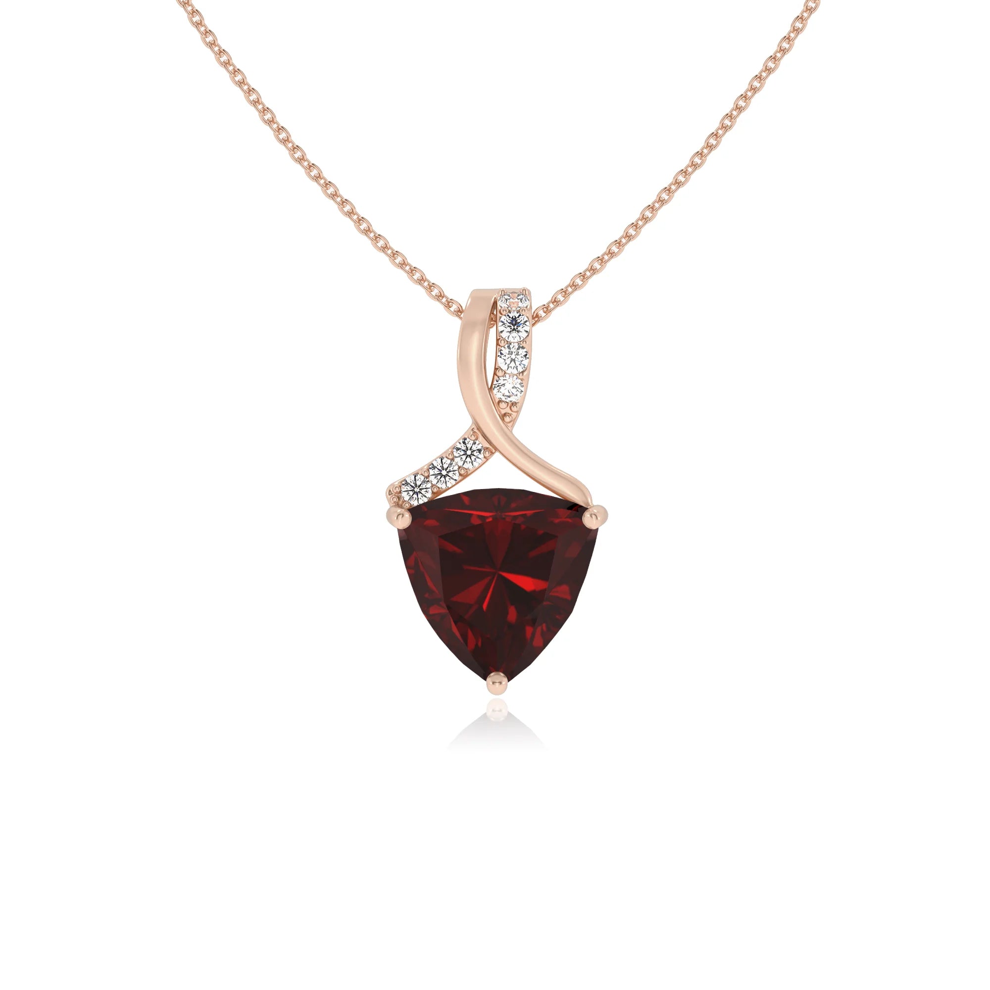 natural garnet trillion solitaire necklaces in rose gold 