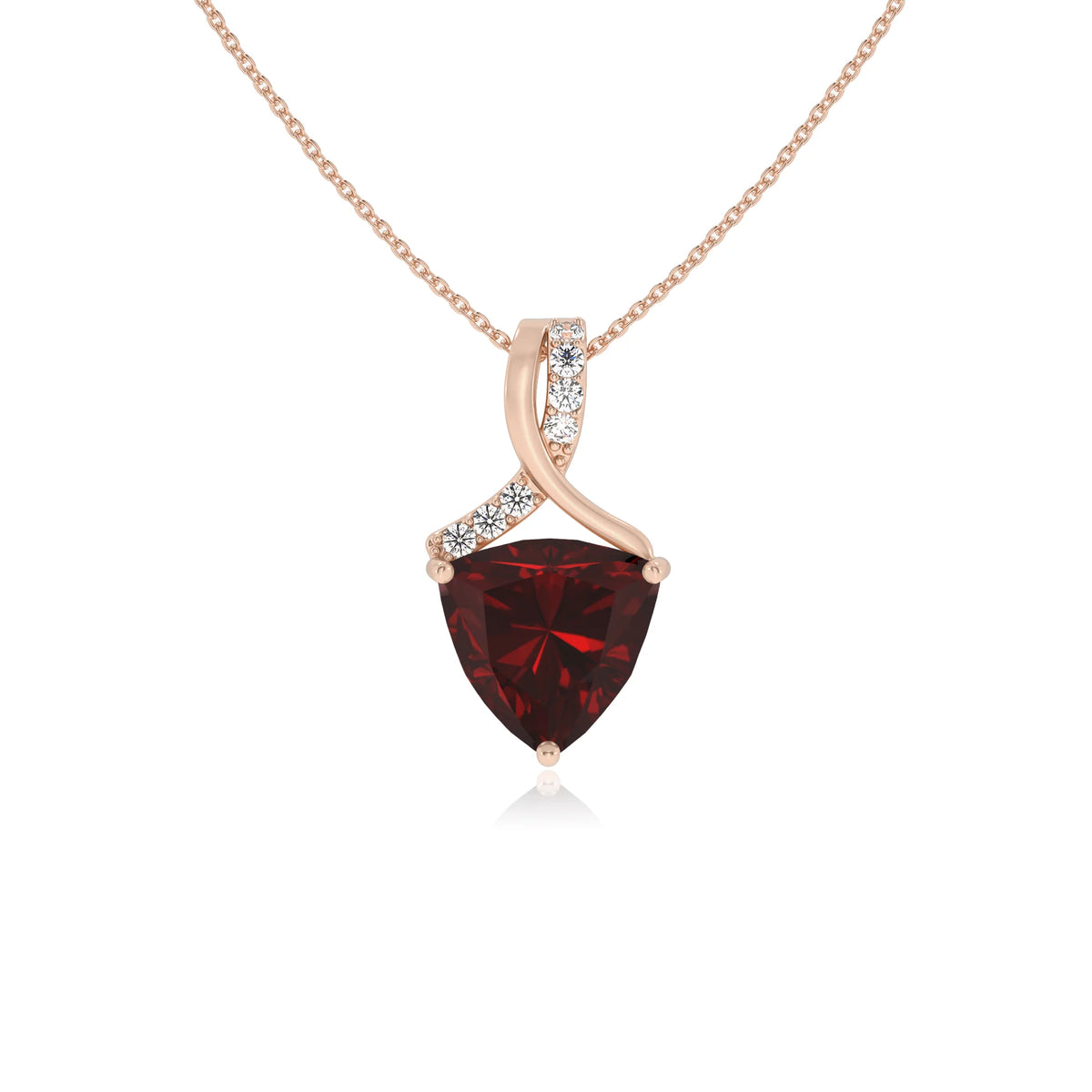 natural garnet trillion solitaire necklaces in rose gold 