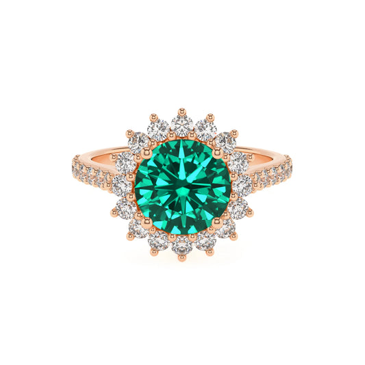 lab grown emerald round solitaire rings in rose gold 