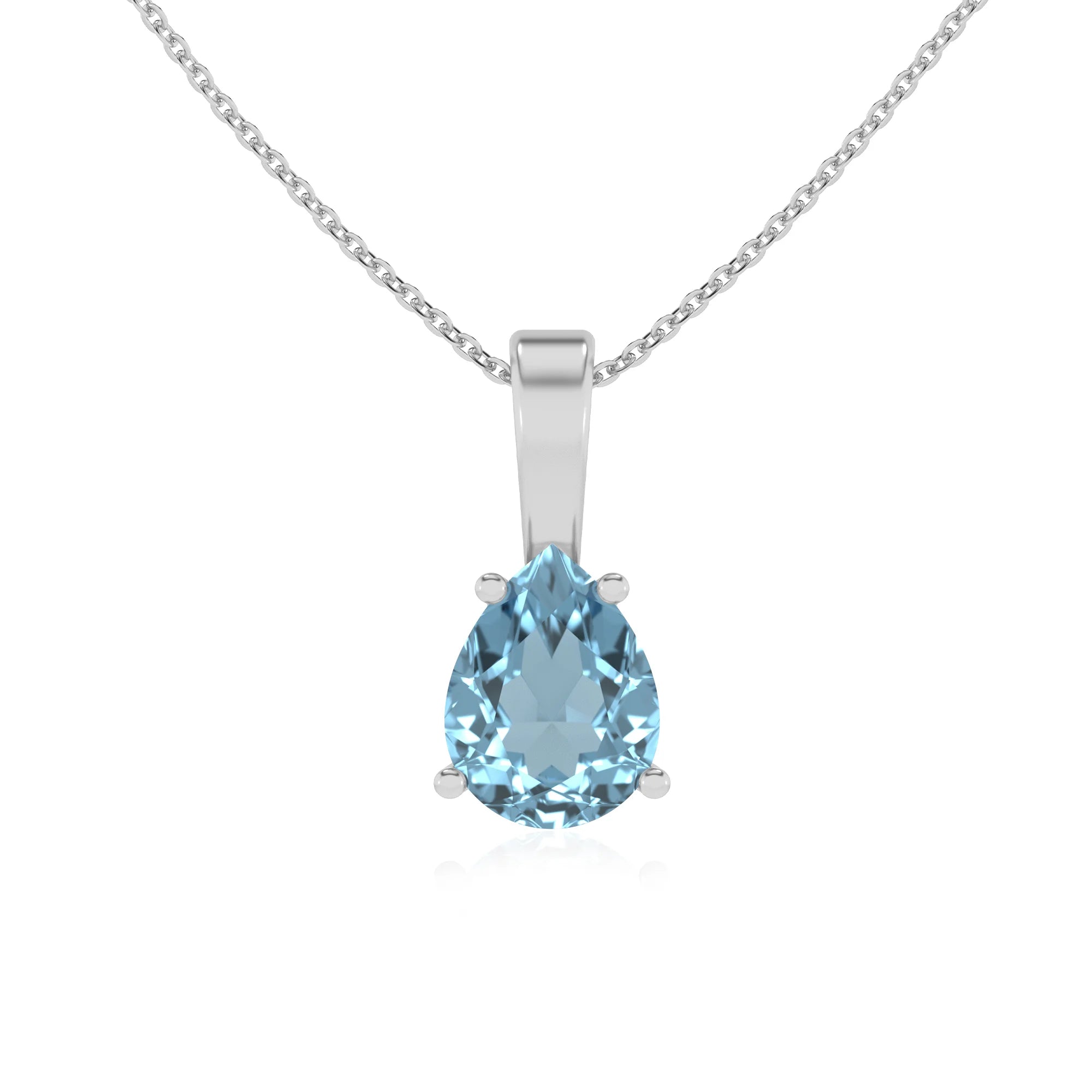 lab grown aquamarine pear solitaire necklaces in white gold 