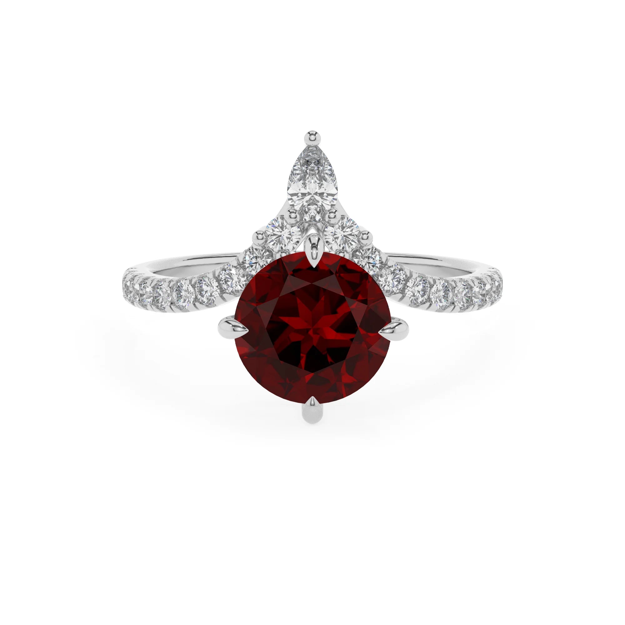 natural garnet round solitaire rings in sterling silver 