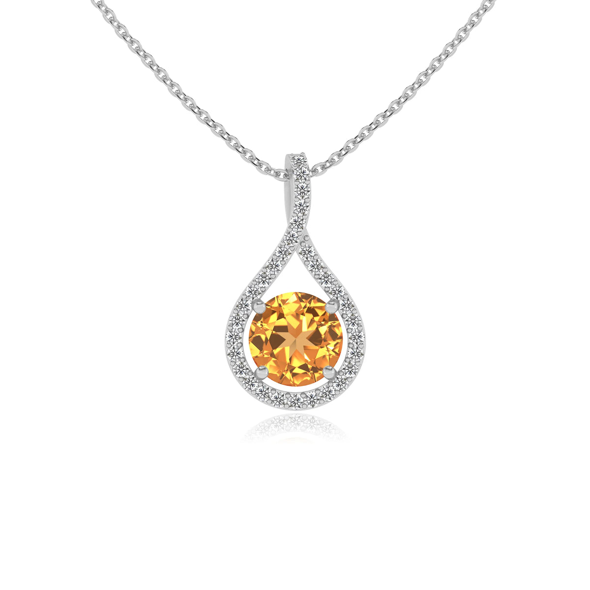 lab grown citrine round solitaire necklaces in white gold 