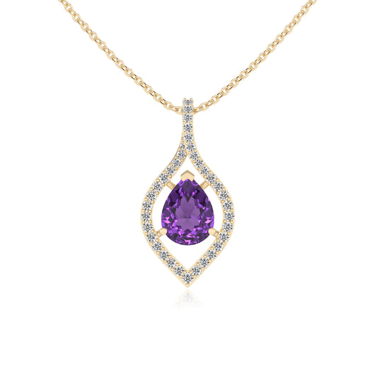lab grown amethyst pear infinity necklaces in yellow gold 