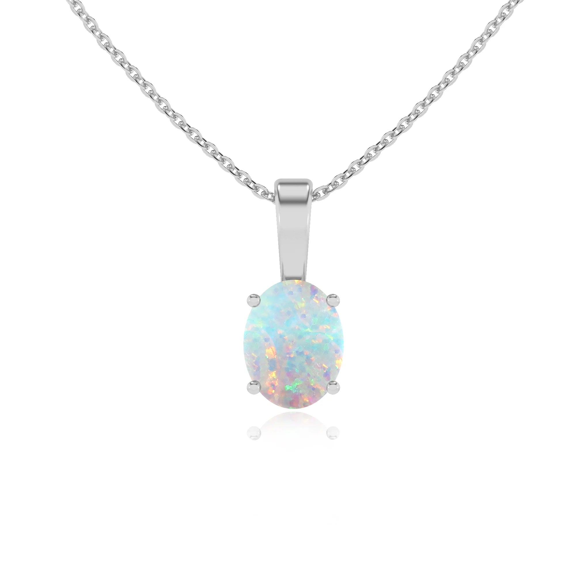 lab grown opal oval solitaire necklaces in white gold 