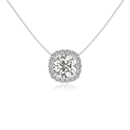lab grown moissanite cushion solitaire necklaces in sterling silver 