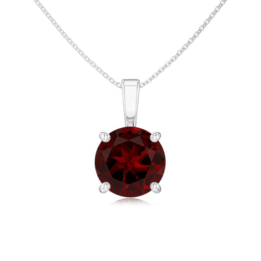 natural garnet round solitaire necklaces in white gold 