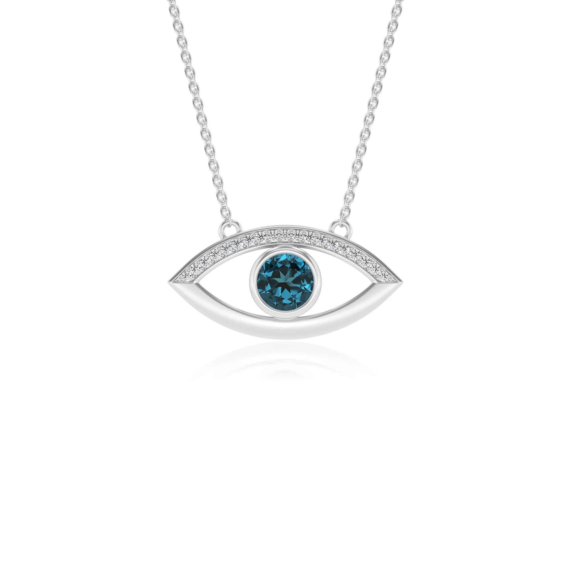 natural london-blue-topaz round solitaire necklaces in white gold 