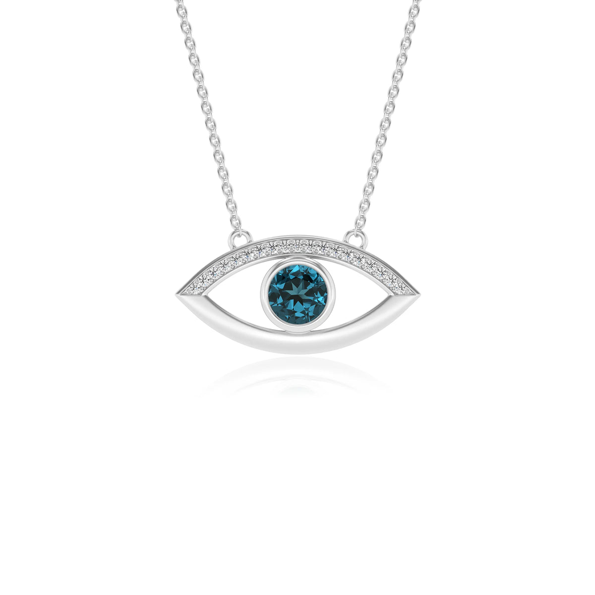 natural london-blue-topaz round solitaire necklaces in white gold 