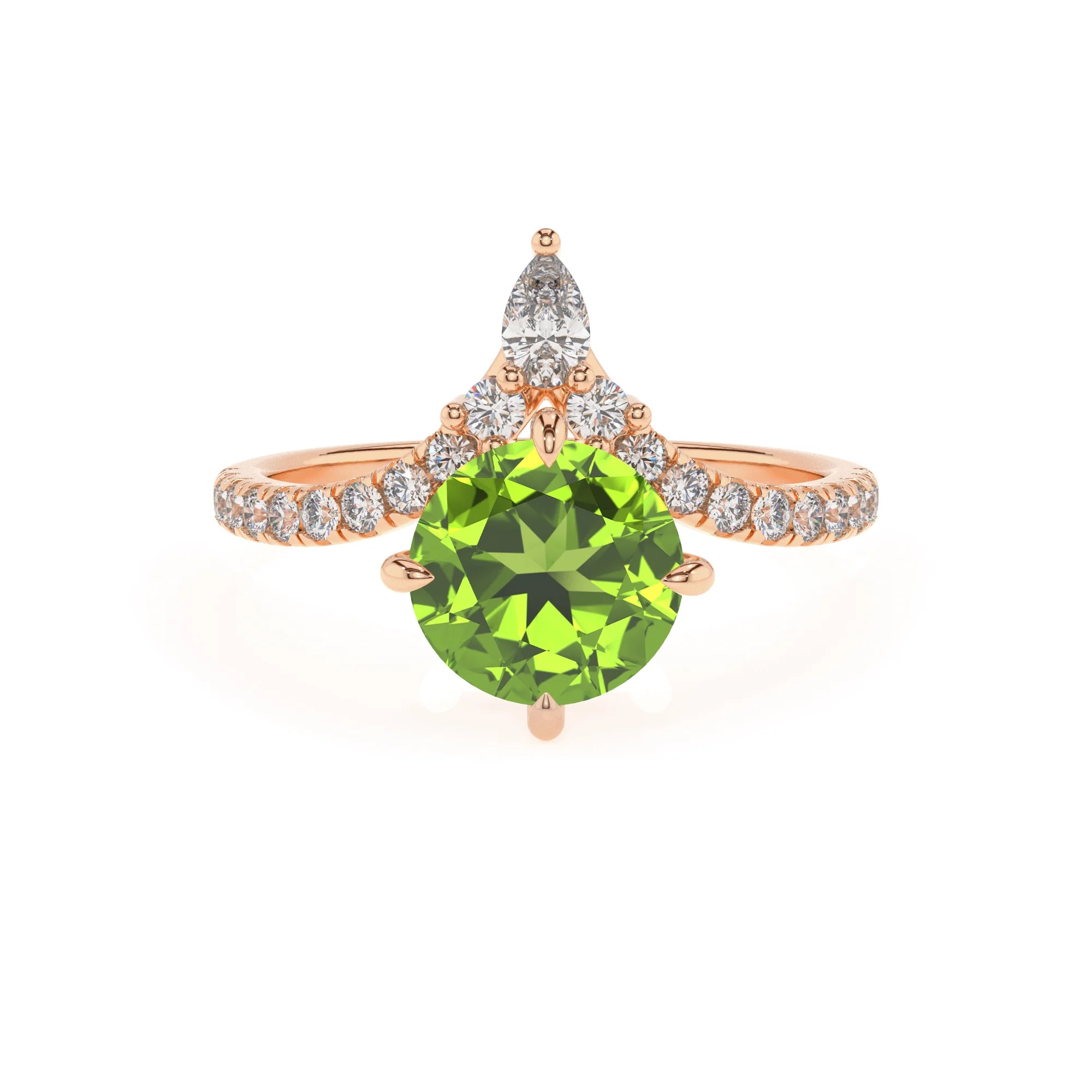 natural peridot round solitaire rings in rose gold 