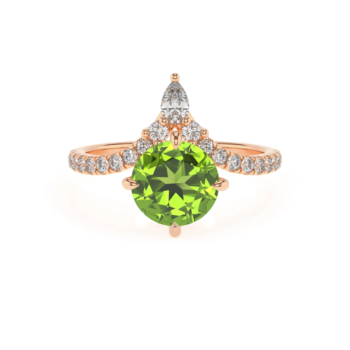 natural peridot round solitaire rings in rose gold 