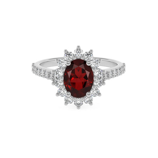 natural garnet oval solitaire rings in sterling silver 