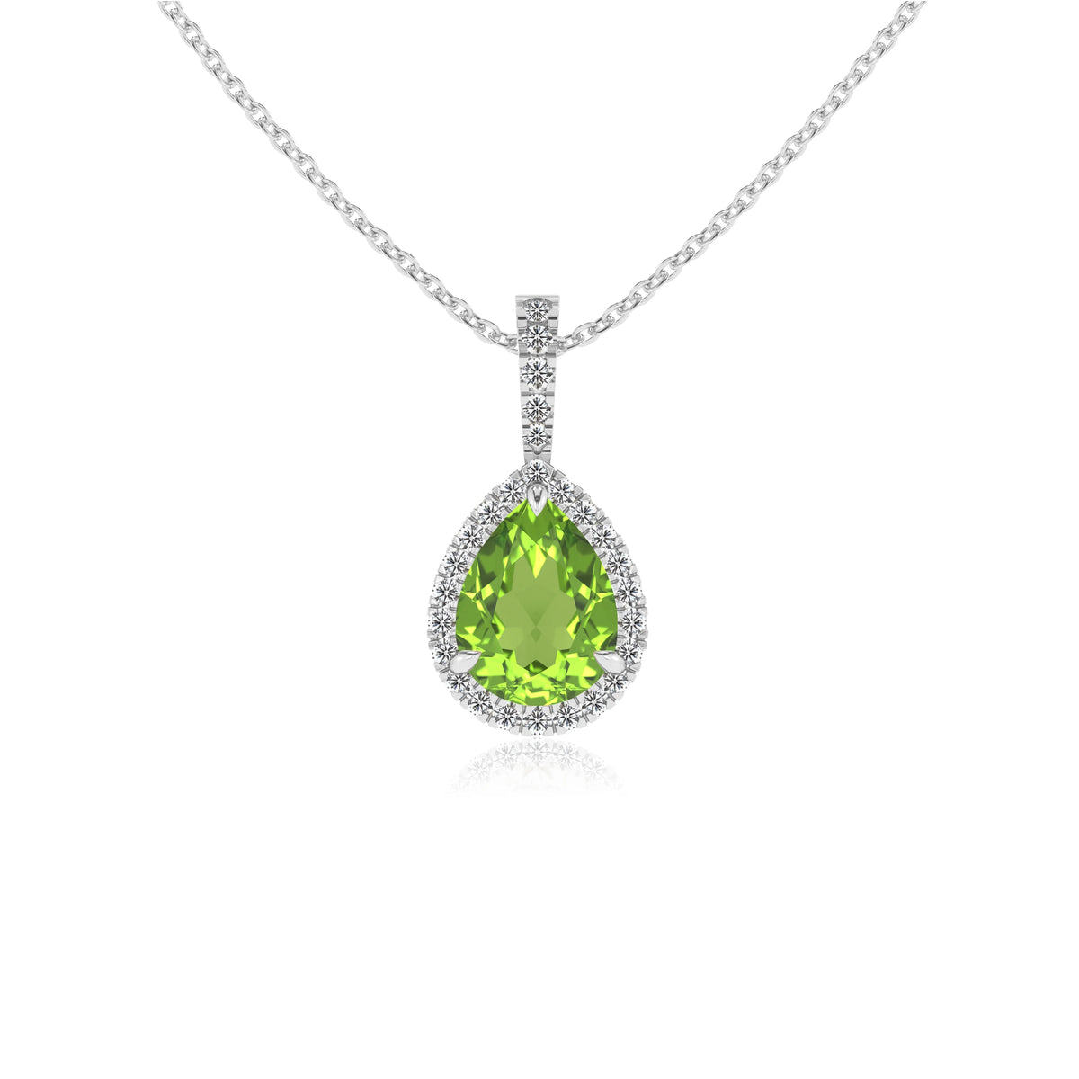 natural peridot pear solitaire necklaces in sterling silver 