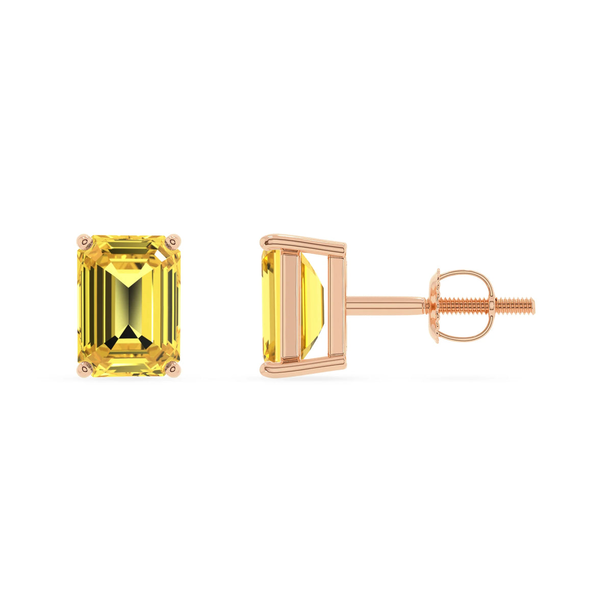 lab grown yellow sapphire emerald cut stud earrings in rose gold 