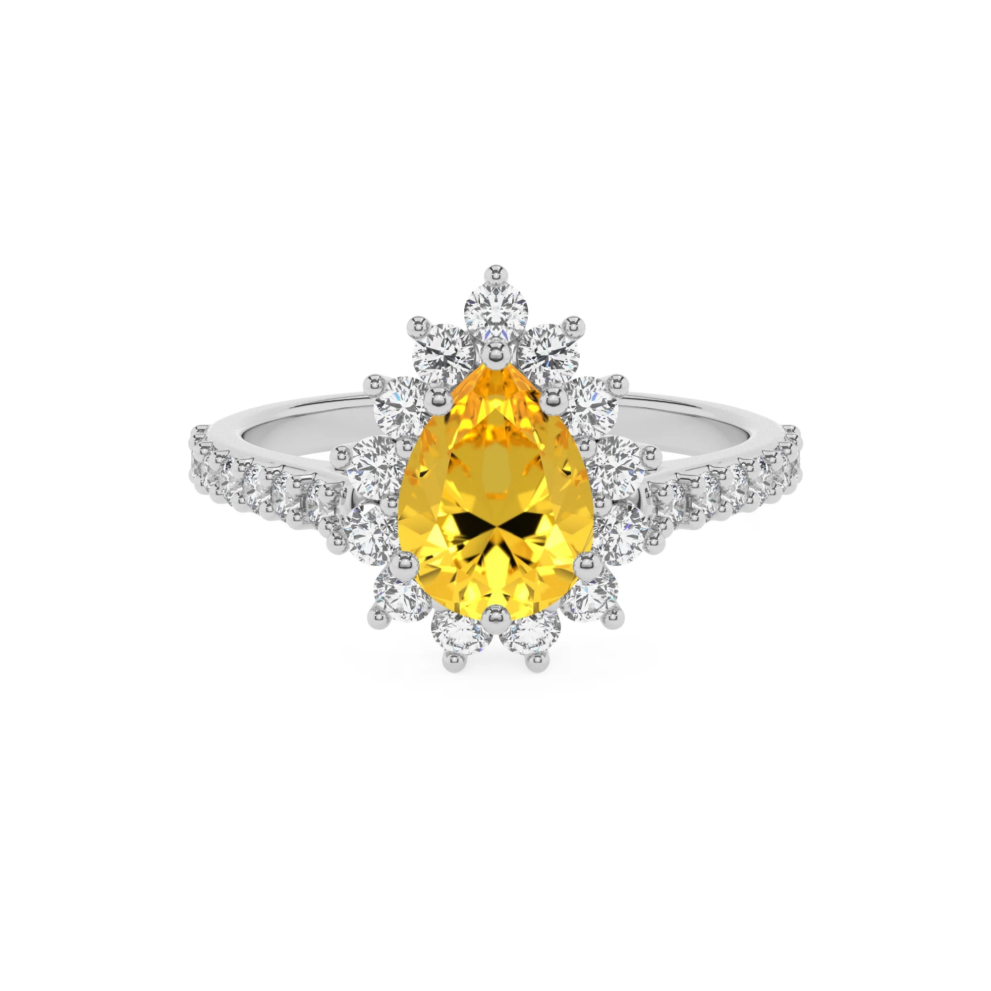 lab grown yellow-sapphire pear solitaire rings in white gold 
