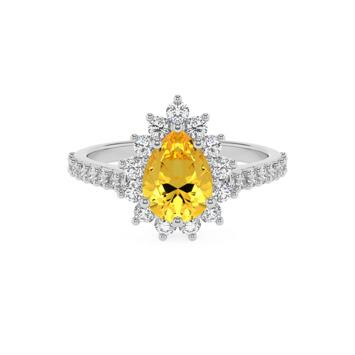 lab grown yellow-sapphire pear solitaire rings in white gold 