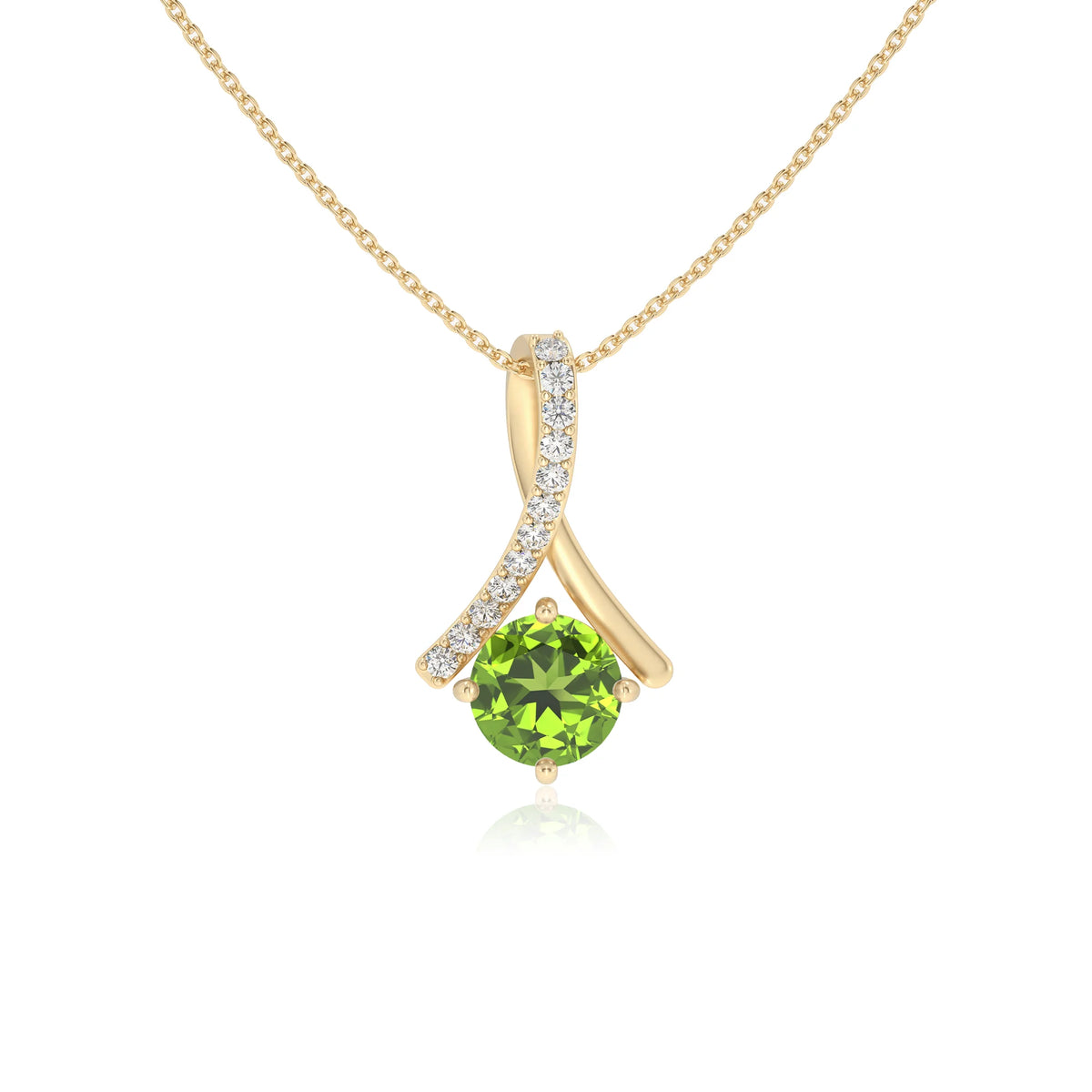 natural peridot round solitaire necklaces in yellow gold 