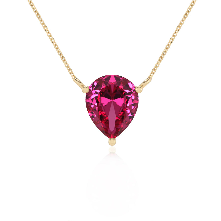 lab grown pink-sapphire pear solitaire necklaces in yellow gold 