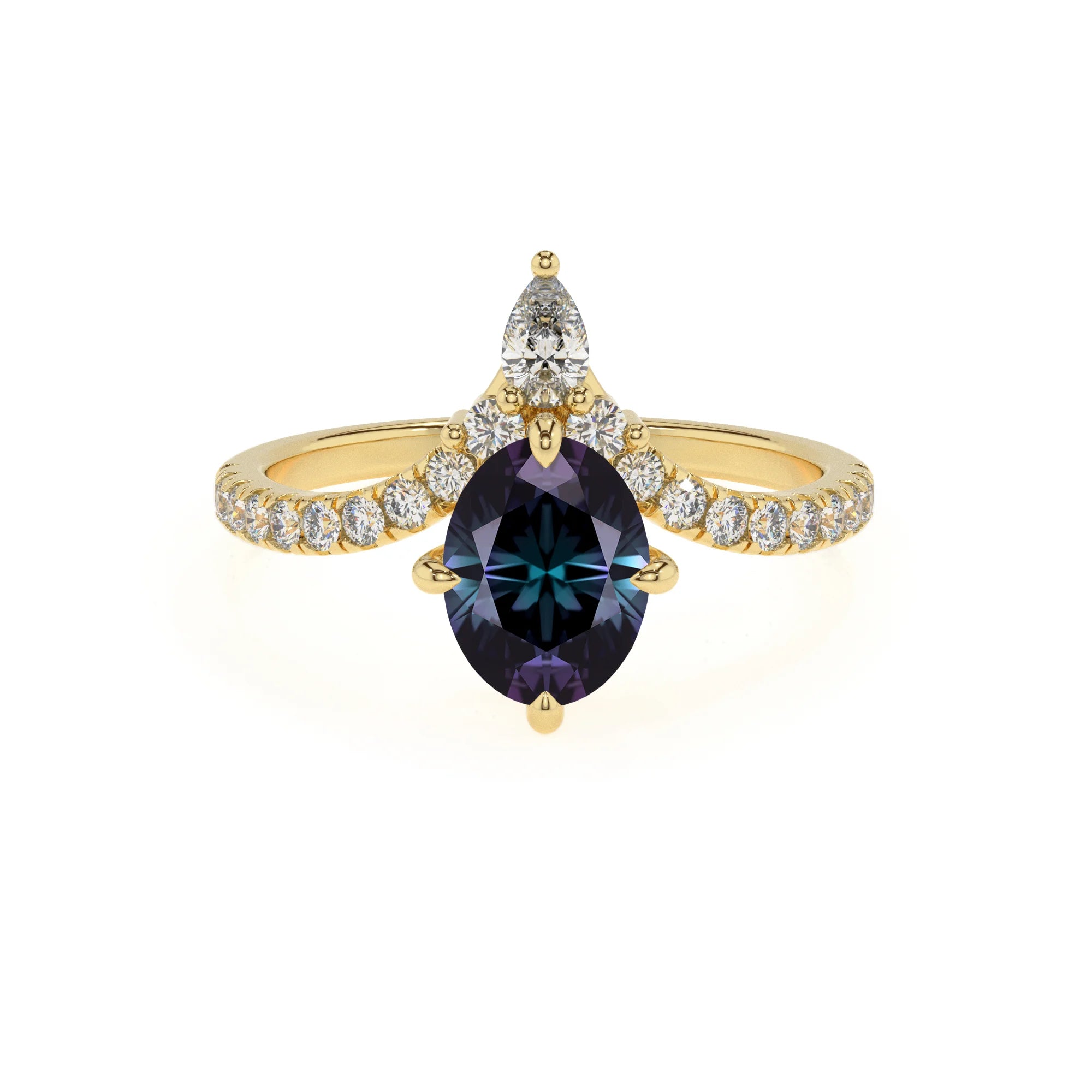 lab grown alexandrite oval solitaire rings in yellow gold 