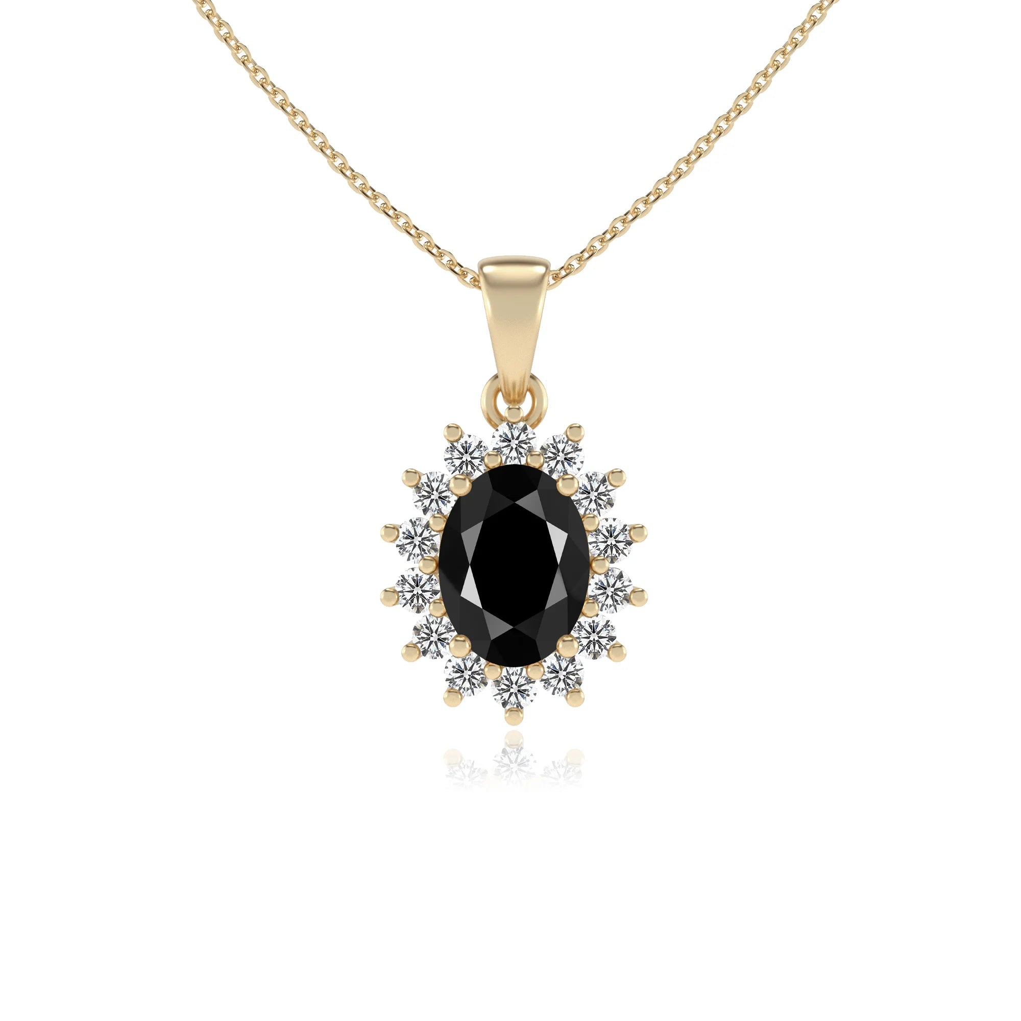 natural black-onyx oval halo necklaces in yellow gold 