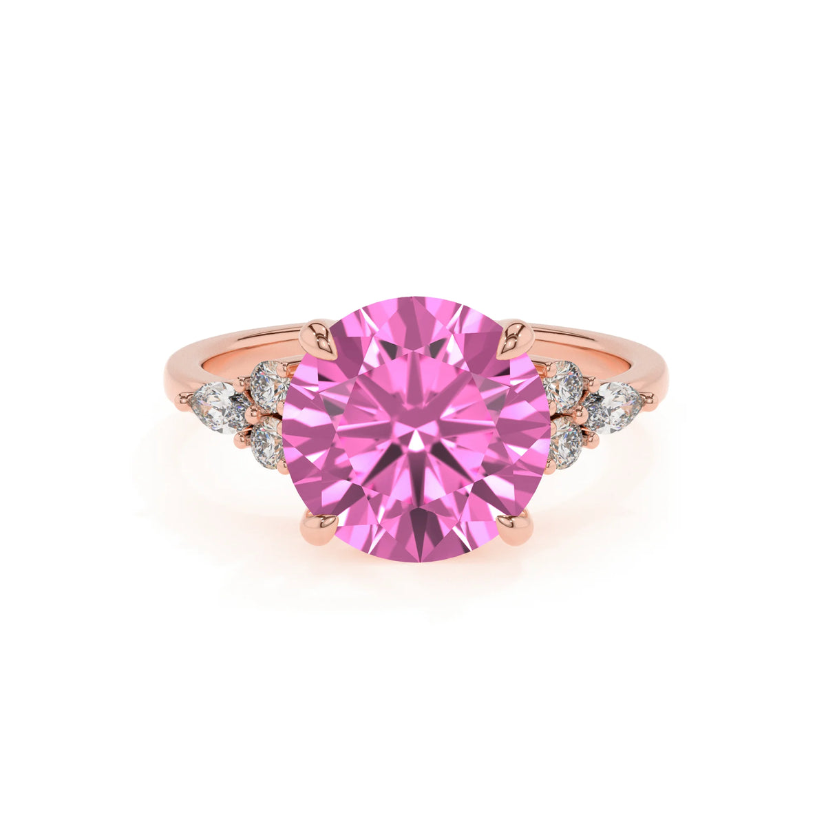 lab grown pink-sapphire round solitaire rings in rose gold 
