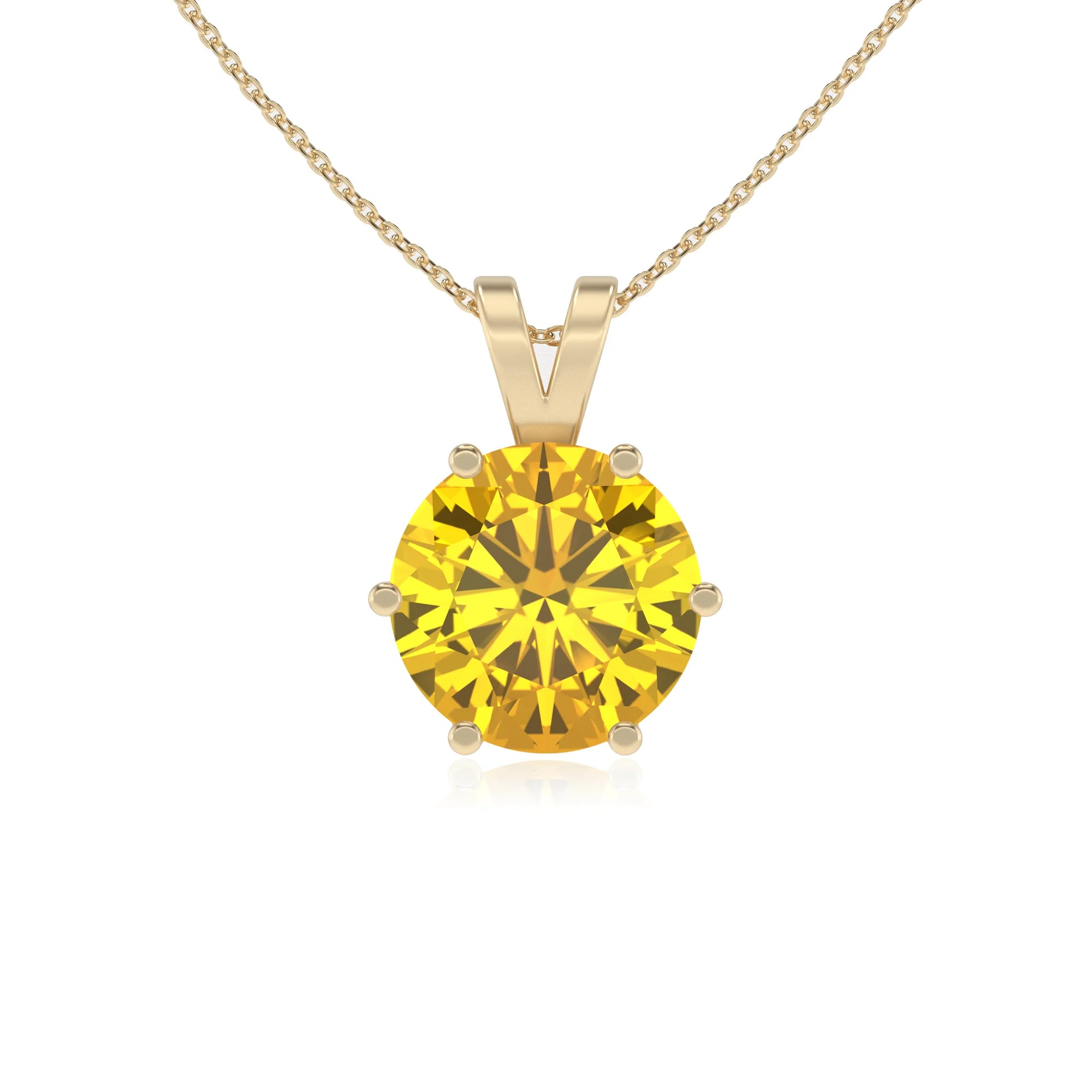 lab grown yellow-sapphire round solitaire v-bale necklaces in yellow gold 