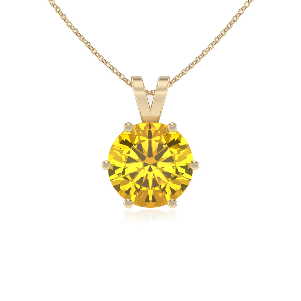 lab grown yellow-sapphire round solitaire v-bale necklaces in yellow gold 