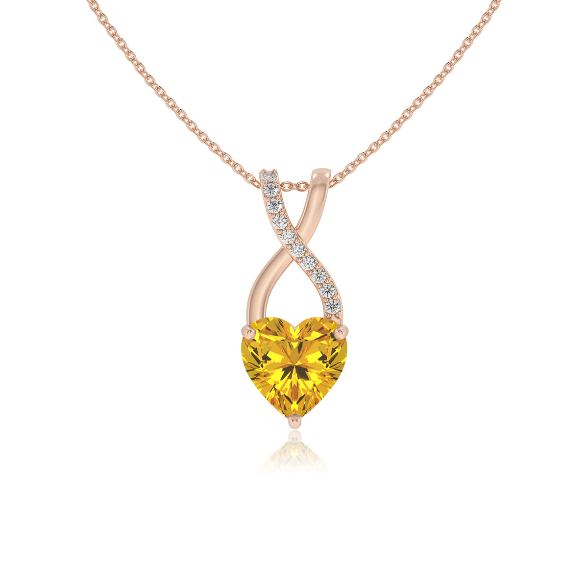 lab grown yellow-sapphire heart solitaire necklaces in rose gold 