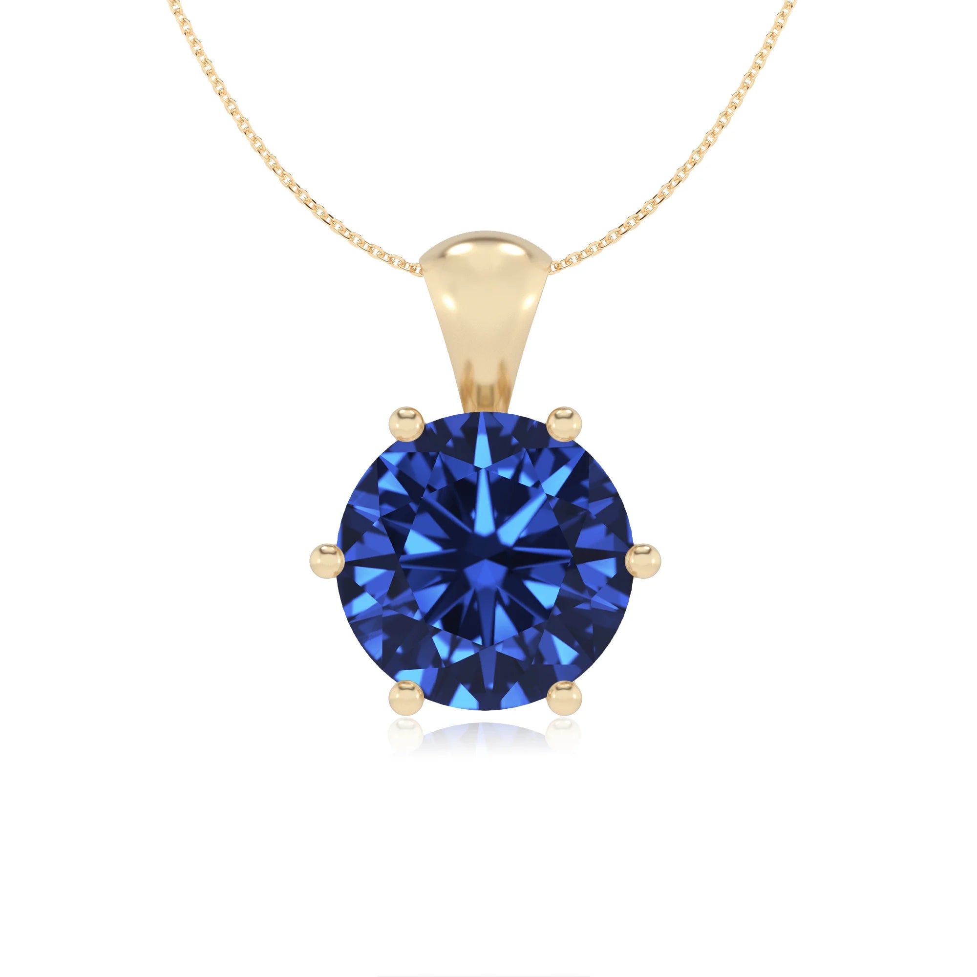 lab grown blue-sapphire round solitaire necklaces in yellow gold 