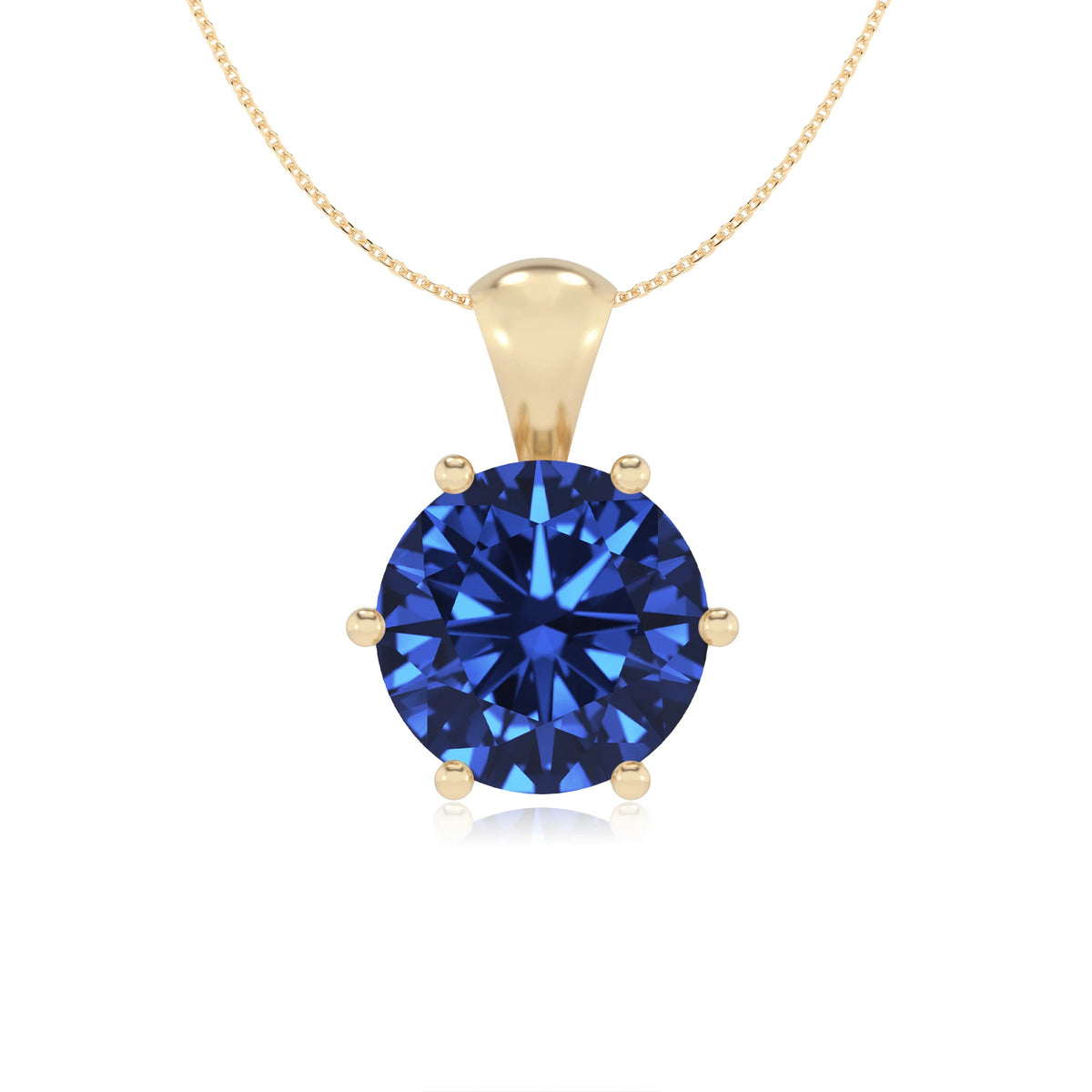 lab grown blue-sapphire round solitaire necklaces in yellow gold 