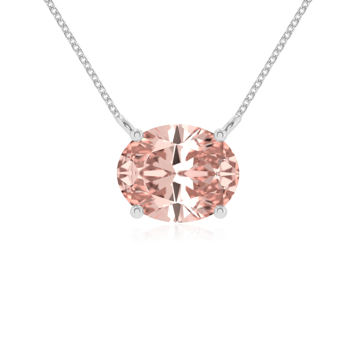 lab grown morganite oval solitaire necklaces in white gold 