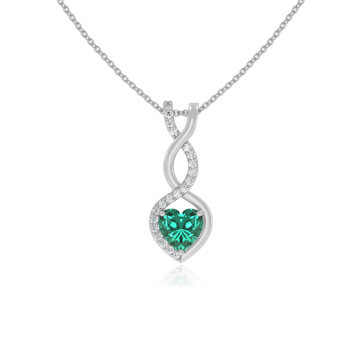 lab grown emerald heart infinity necklaces in platinum 
