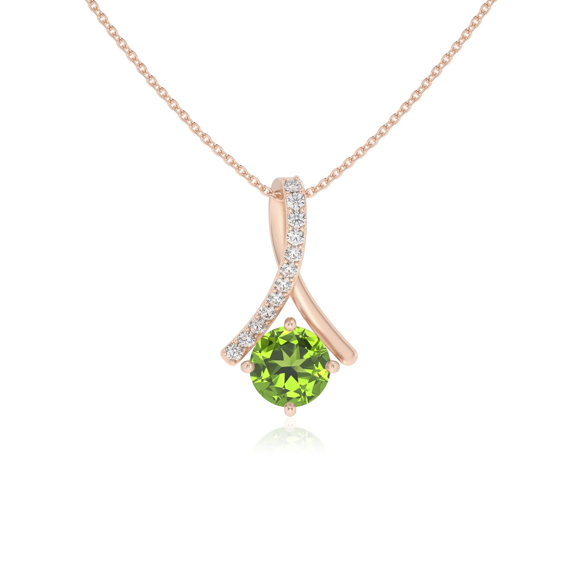 natural peridot round solitaire necklaces in rose gold 