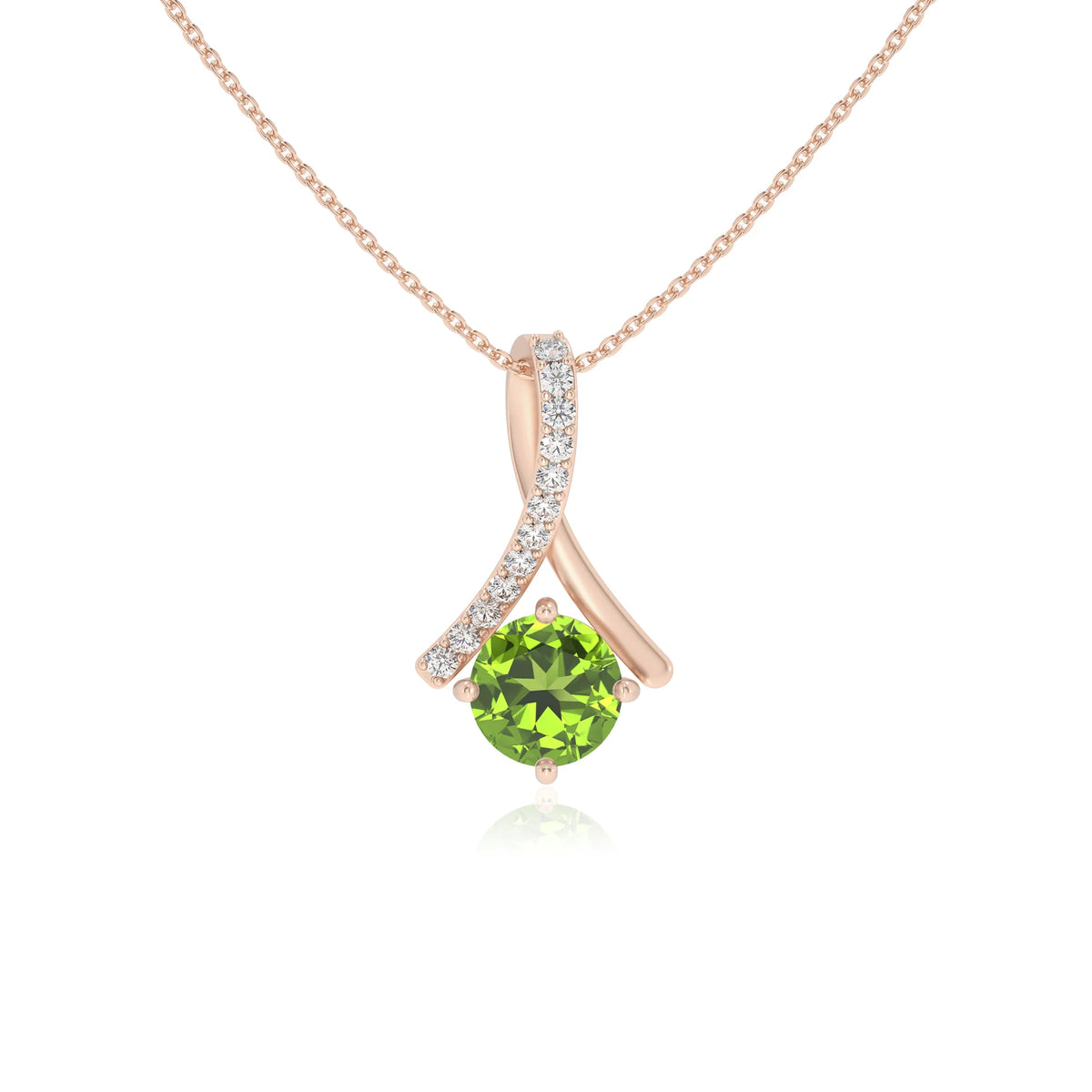 natural peridot round solitaire necklaces in rose gold 