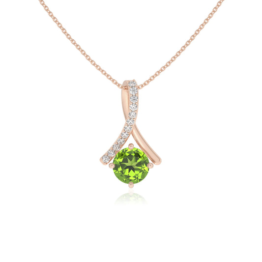 natural peridot round solitaire necklaces in rose gold 