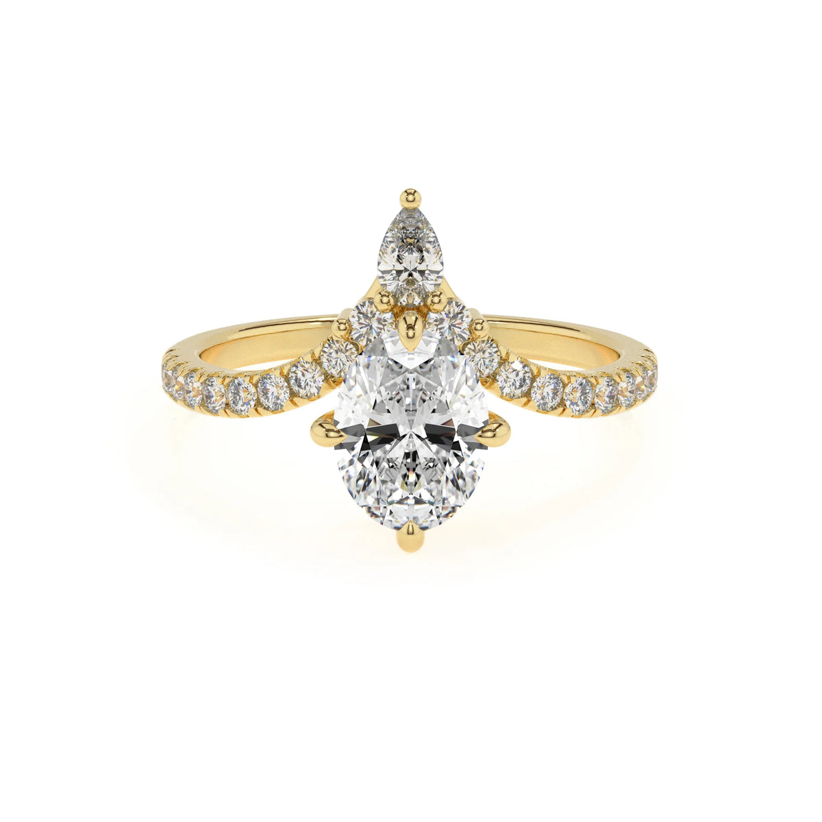 lab grown moissanite oval solitaire rings in yellow gold 