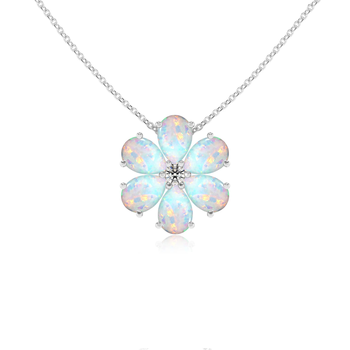 lab grown opal pear solitaire necklaces in platinum 