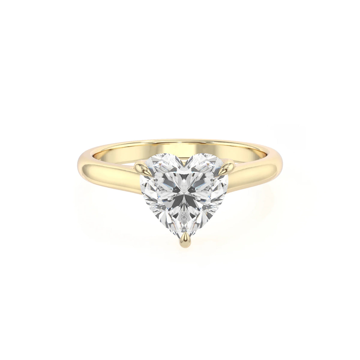 lab grown moissanite heart solitaire rings in yellow gold 