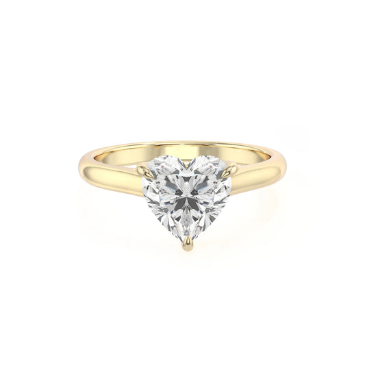 lab grown moissanite heart solitaire rings in yellow gold 
