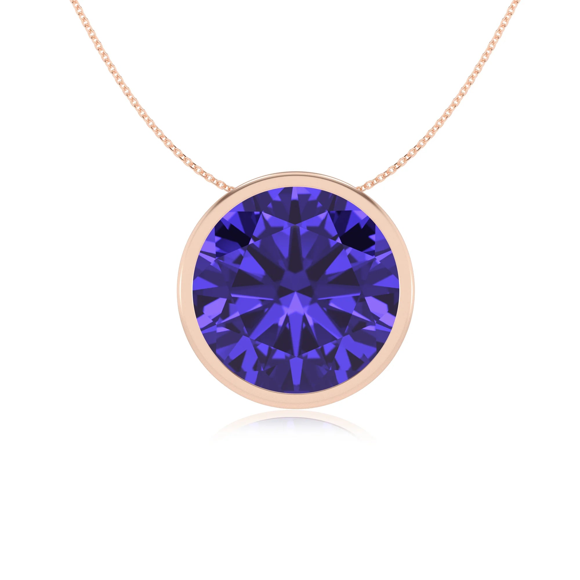 lab grown tanzanite round solitaire necklaces in rose gold 