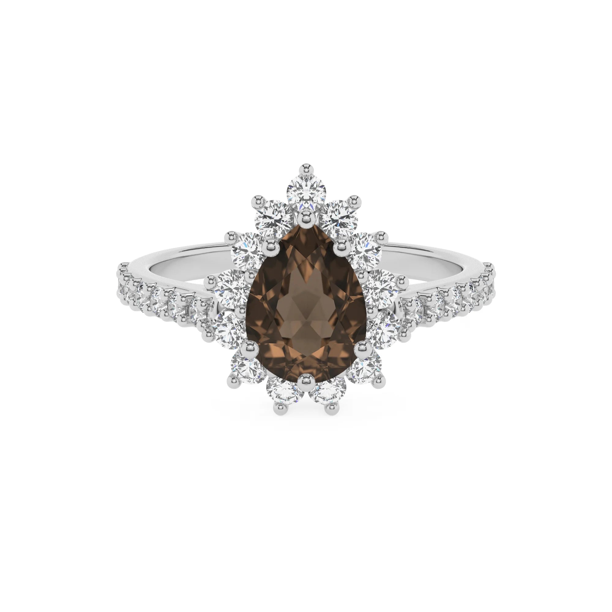 natural smoky-quartz pear solitaire rings in platinum 